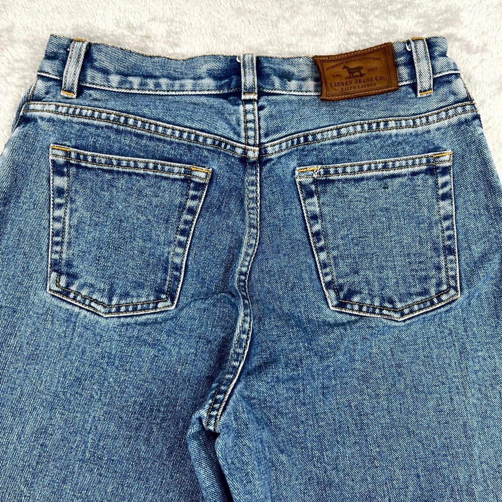 Vintage Lauren Ralph Lauren Jeans Womens 4 Petite Denim Wide Straight Leg - Picture 5 of 12